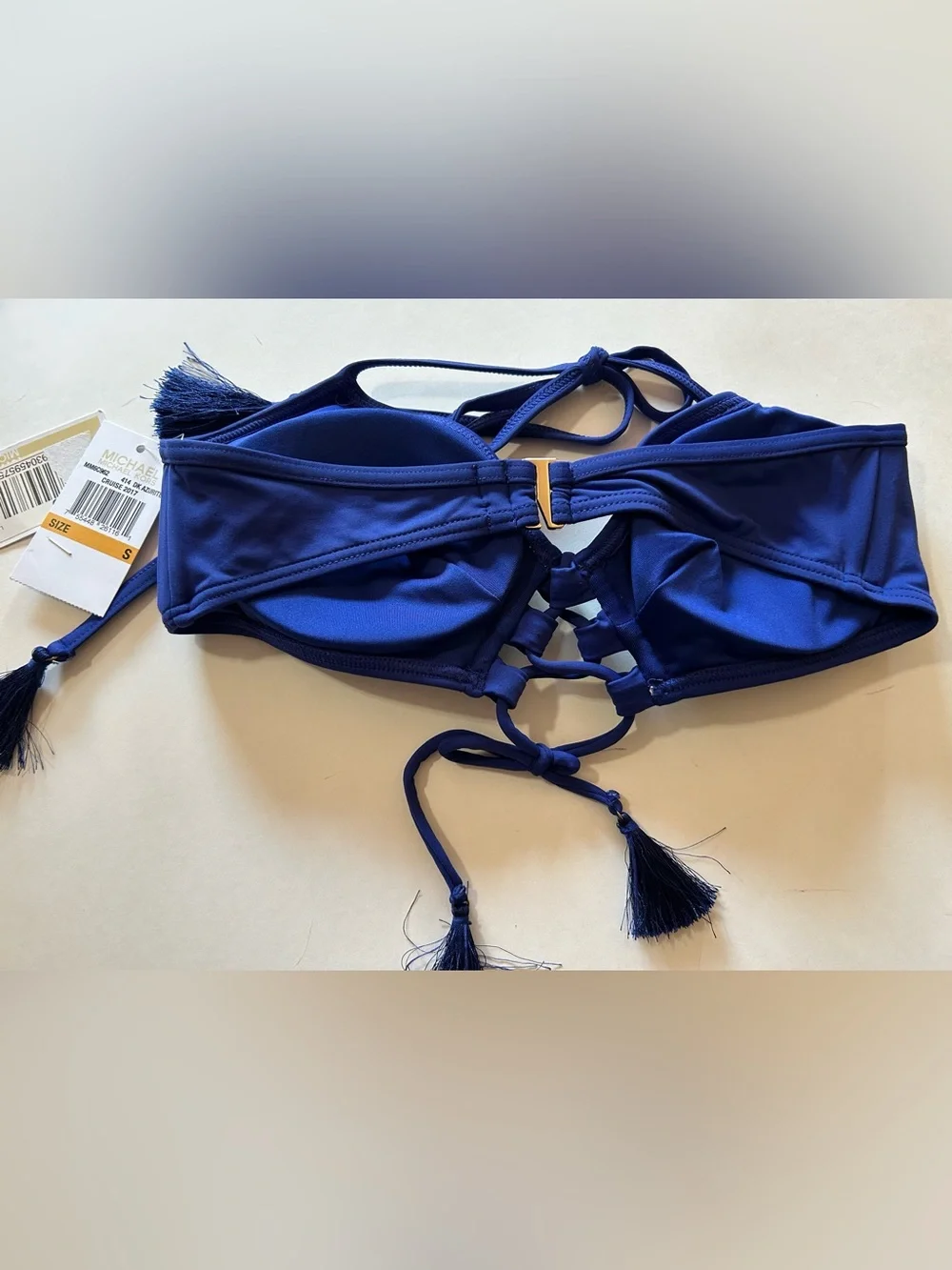 NWT Michael Kors Azurite Blue Tie-Front Bandeau Bikini Top Cruise Collection
